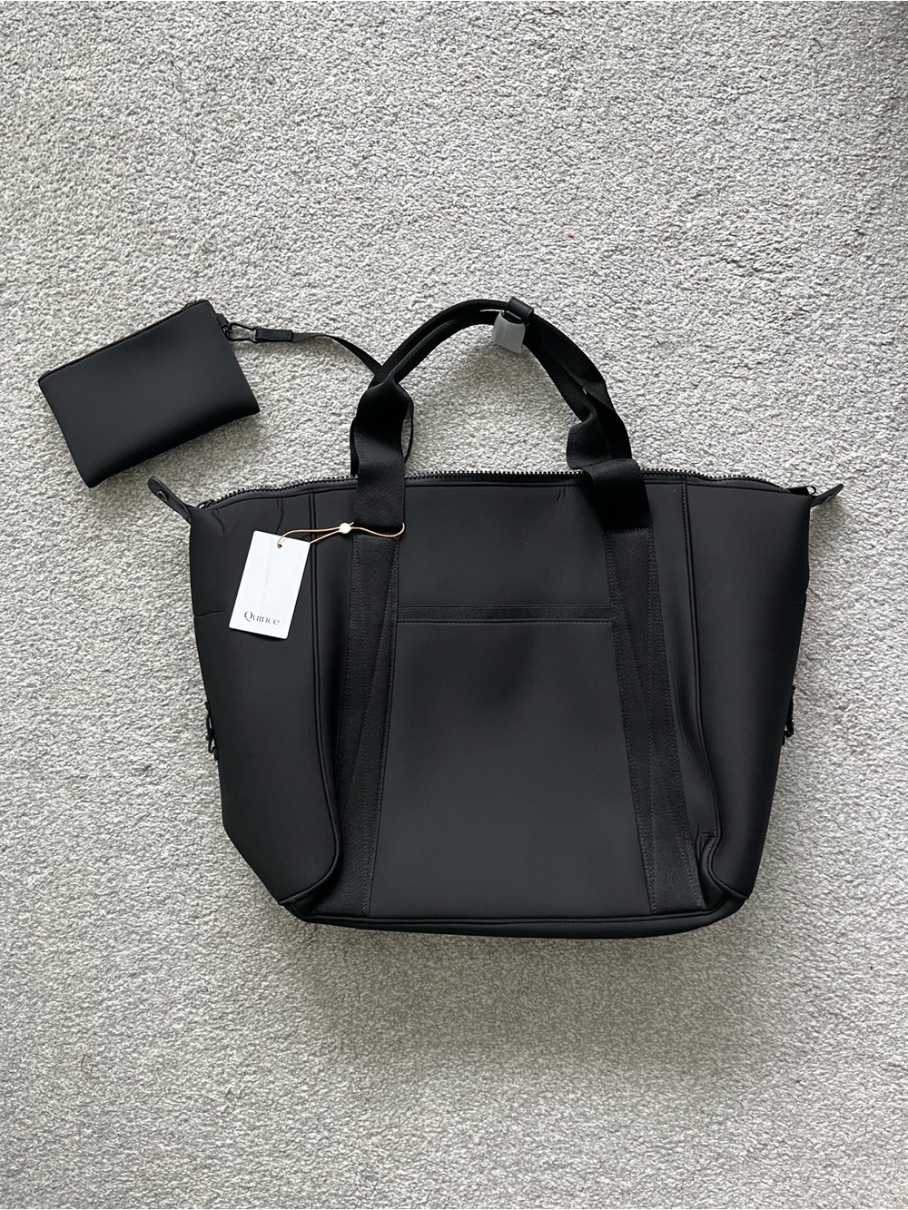 NWT Quince Black Unisex Tote with Removable Pouch and Extra Strap